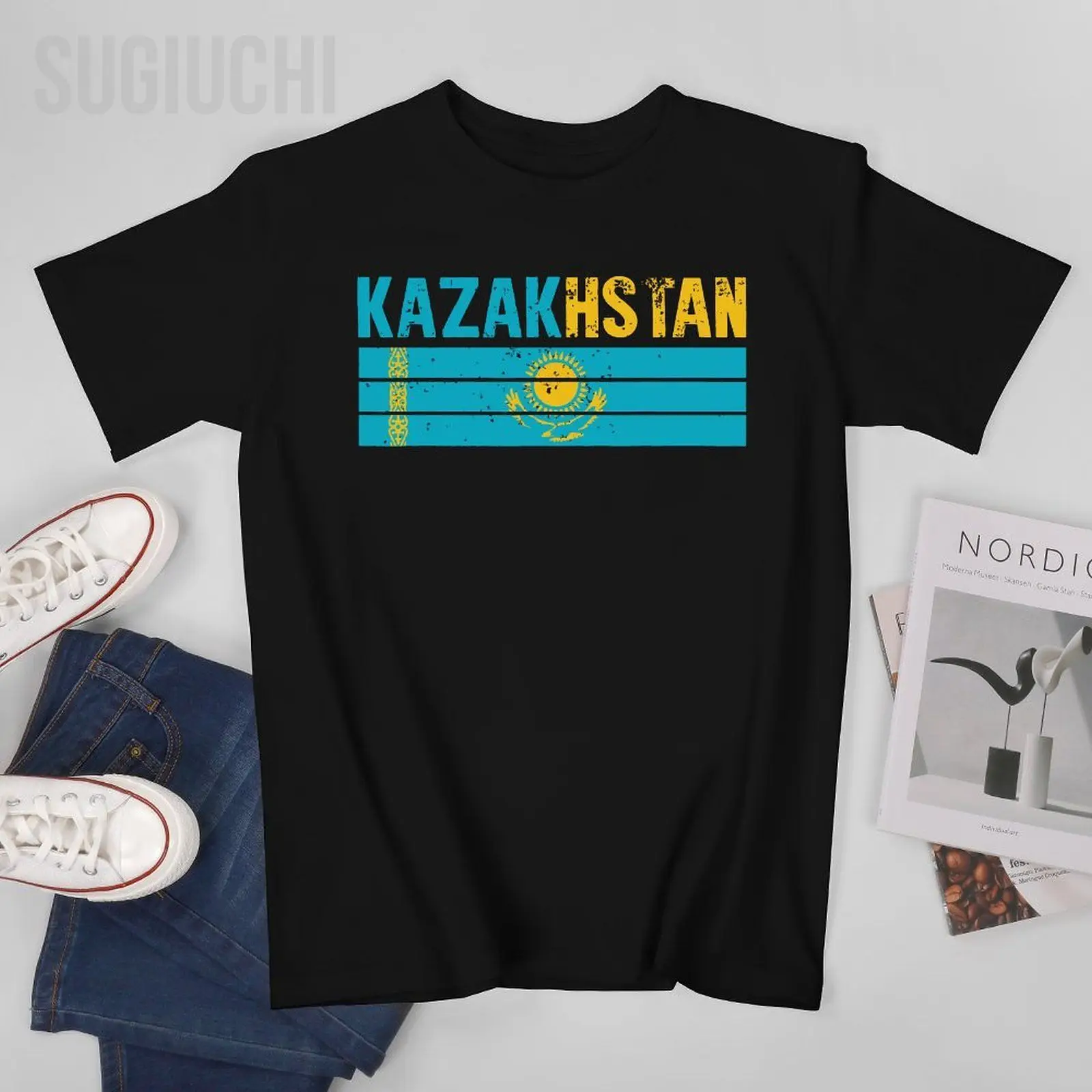 

Мужская винтажная футболка унисекс с Казахстаном Kazak Hstan, футболки для женщин и мальчиков, футболка из 100% хлопка