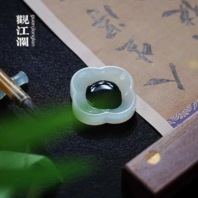 

Hand-Carved Xiuyan Jade Ink Stone & Brush Rest, Natural Jade Calligraphy Scholar's Desk Collector Gift
