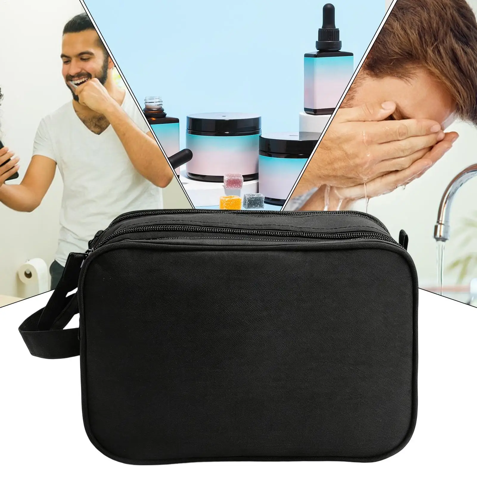 Bolsa de viaje para artículos de tocador para hombre con asa, organizador de maquillaje con múltiples compartimentos, bolsa de afeitado, estuche cosmético para crema y loción para el hogar