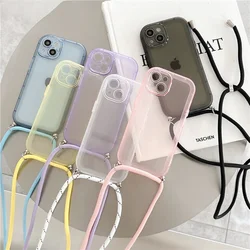 Crossbody Necklace Lanyard Candy Transparent Soft Case For iPhone 17 16 15 13 14 12 11 Pro Max X XR 8Plus Clear Shockproof Cover