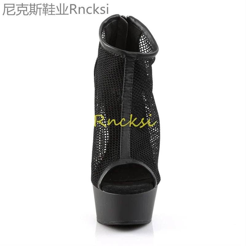 15cm New fashion fishmouth shoes with stiletto heels and black waterproof platform mesh