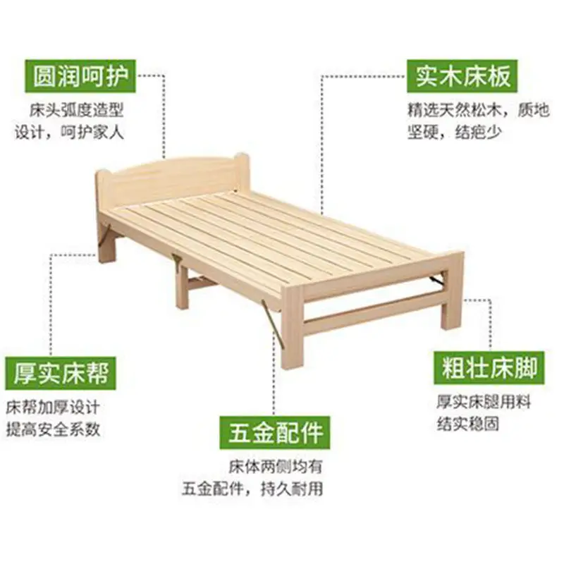 DSA solid wood folding installation single bed lunch break strong rental room simple wooden bed adult small bed household