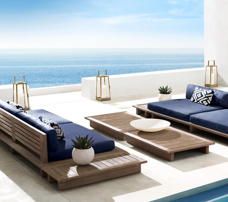 Outdoor sofa teak anticorrosive waterproof sunscreen courtyard villa room combination