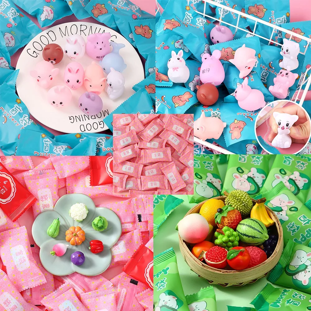 1PCS Kawaii Rabbit Dog Model Toys Cartoon Fruit Blind Bag Toys Miniature Mini Fruit Vegetable Children Play House Toy Ornaments