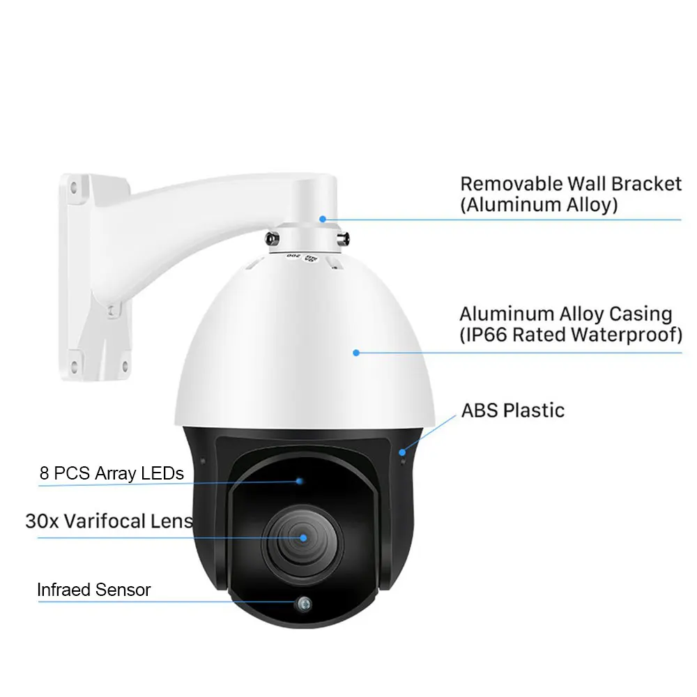 8MP 4K PTZ 30X Zoom Auto Focus Outdoor PTZ Speed Dome Camera Audio POE H.265 Surveillance CCTV NVR Hikvision Compatible