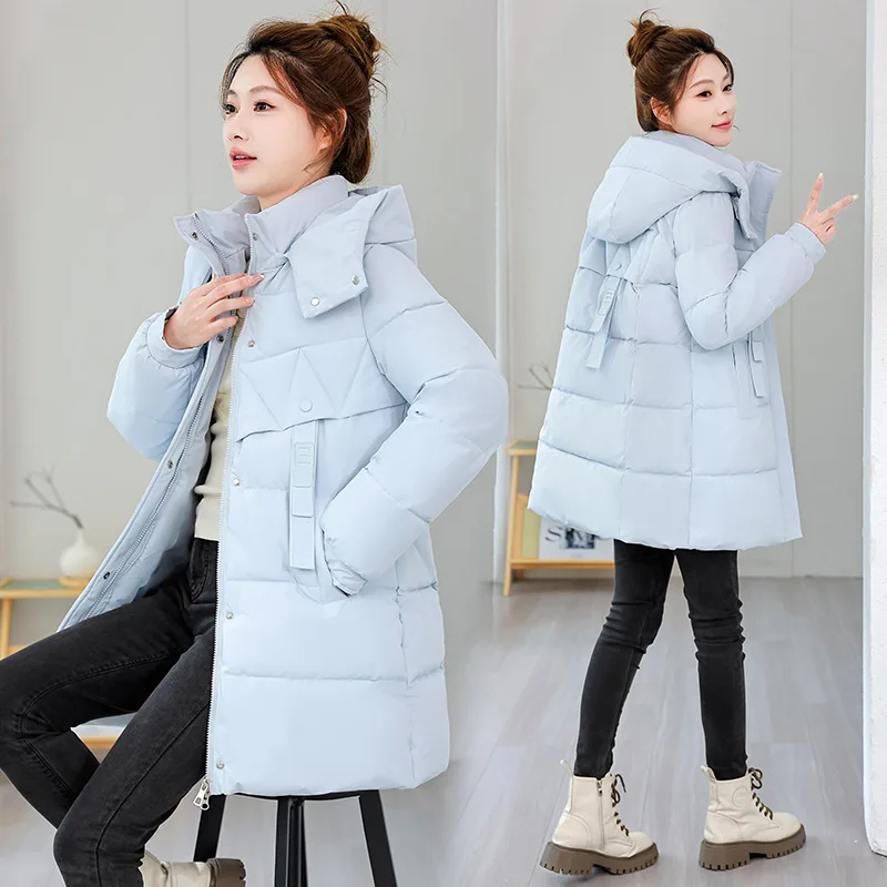 Women Parkas Mid Elngth Coats Y2k Streetwear Hooded Zipper Jackets Thick Warm Elegant Jacket Work Coat Autumn Winter 2025