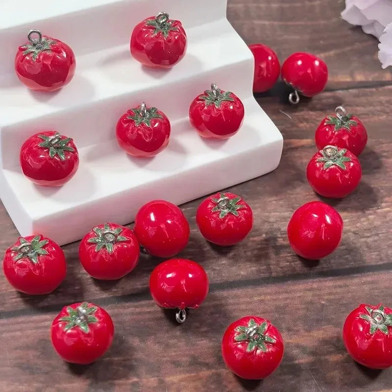 Cute 3D Simulation Tomato Vegetable Resin Charms 10PCS Funny Food Pendants Craft Accessories For Earring Necklace Keychain Decor
