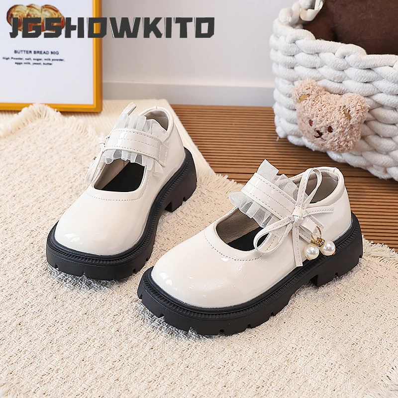 

JGSHOWKITO Lolita Kids Uniform Leather Shoes Elegant Casual Girls Bow Party Shoes Thick Bottom Children's Dress Mary Jane Shoes