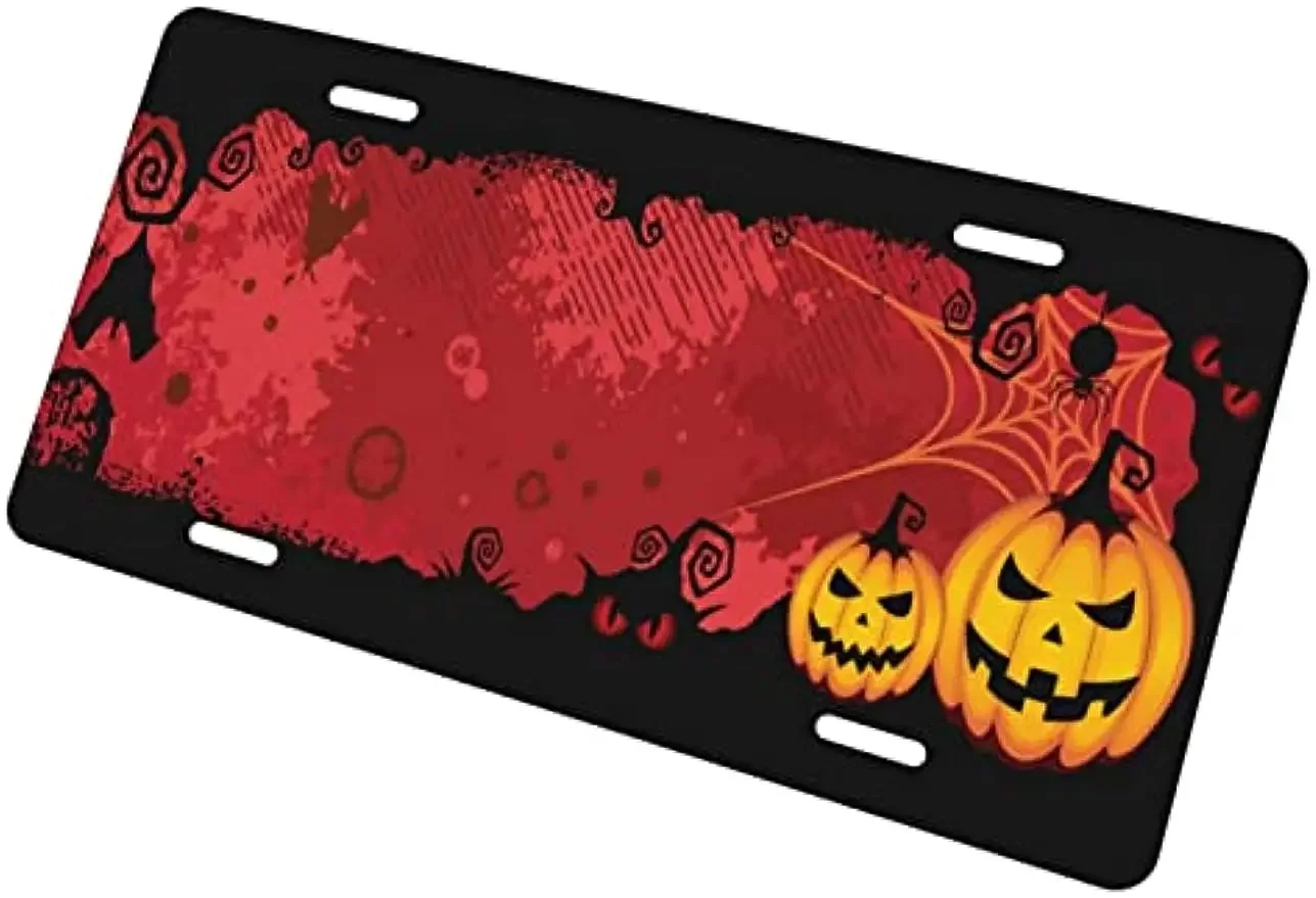 Halloween Bat Evil Pumpkins Spider License Plate Front Car Decorative Novelty Car Aluminum Plate for US Women Man 12x6 inch