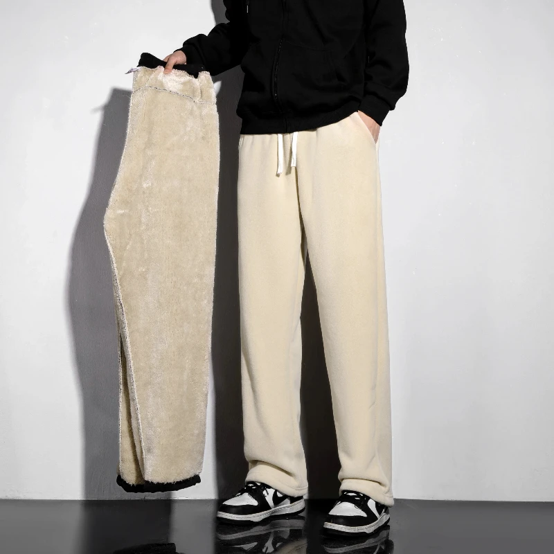 Unisex 2026 Winter New Oversize Pants Men Women Warm Fleece Liner Drawstring Trousers Casual Comfortable Gym Sweatpants