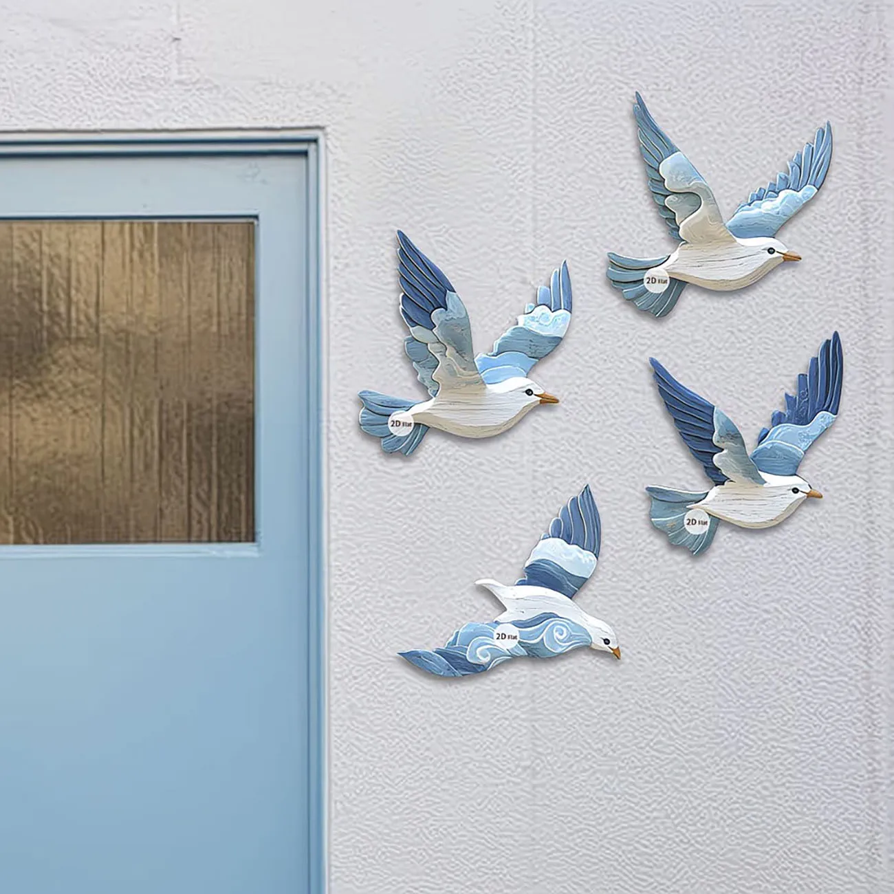 4Pcs Flying Seagull Wall Sign Set, Nautical Beach House Wooden Wall Decor