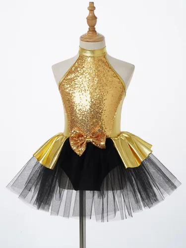 Imagen 2 del producto Vestido tutú de Ballet con lazo y lentejuelas brillantes para niñas, leotardo de gimnasia, traje de competición de bailarina puesta en escena
