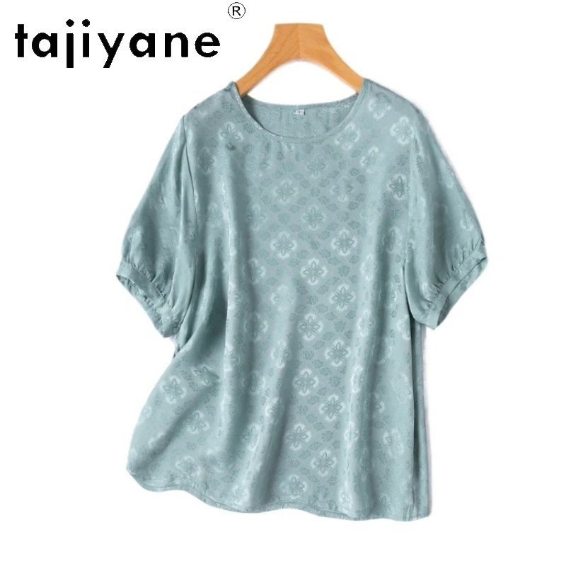 

TAJIYANE 100% Mulberry Silk T Shirts Woman Casual Jacquard T Shirt 18MM Short Sleeve Summer Tops 2025 Ladies Clothes Футболка