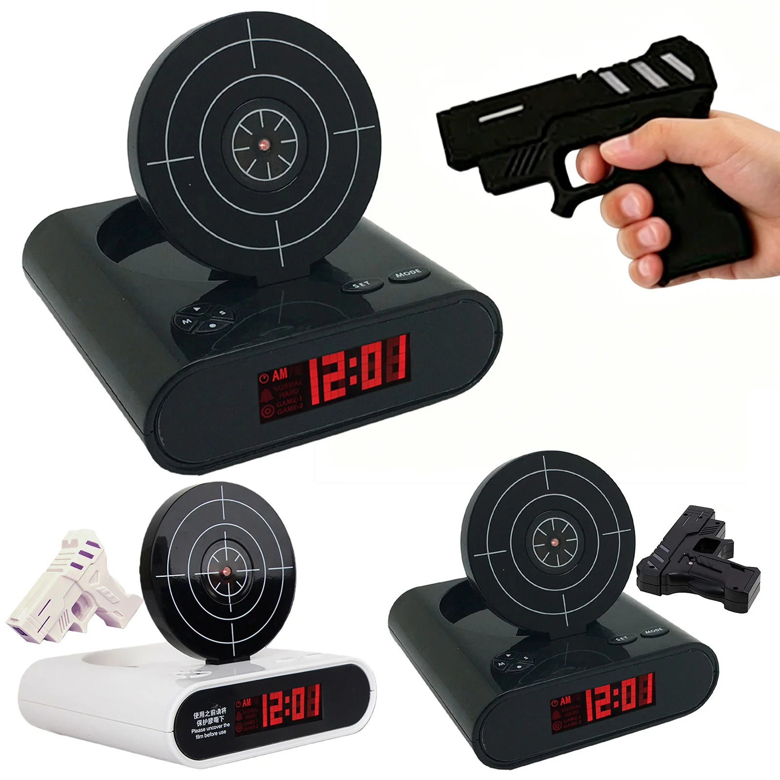 Target Alarm Clock with Gun & LED Display Personalized Wake Shot Alarm Clock Ringtones Customization 2 Alarming Modes for Heavy