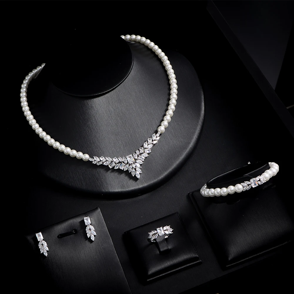 IN JEWELIFE Pearl JewelrySets for Women Cubic Zircon Set Full Jewellery Woman Saudi Arabia Wedding Party Dress Suit Accessory