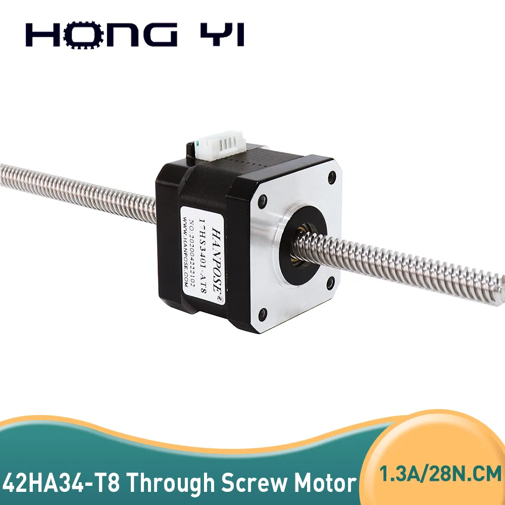 Penetration through-screw stepper motor 1.3A 28N.CM NEMA17 17HA3401-T8*8 100MM 4-lead screw stepper motor