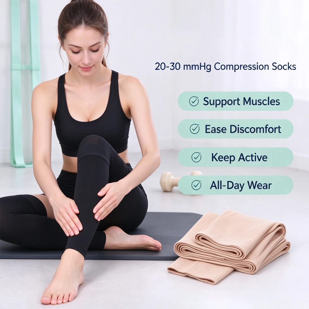 FVXVXV 1Pair Thigh High Compression Stockings for Women Men, Breathable Compression Socks for Running & Travel - Leg Wears