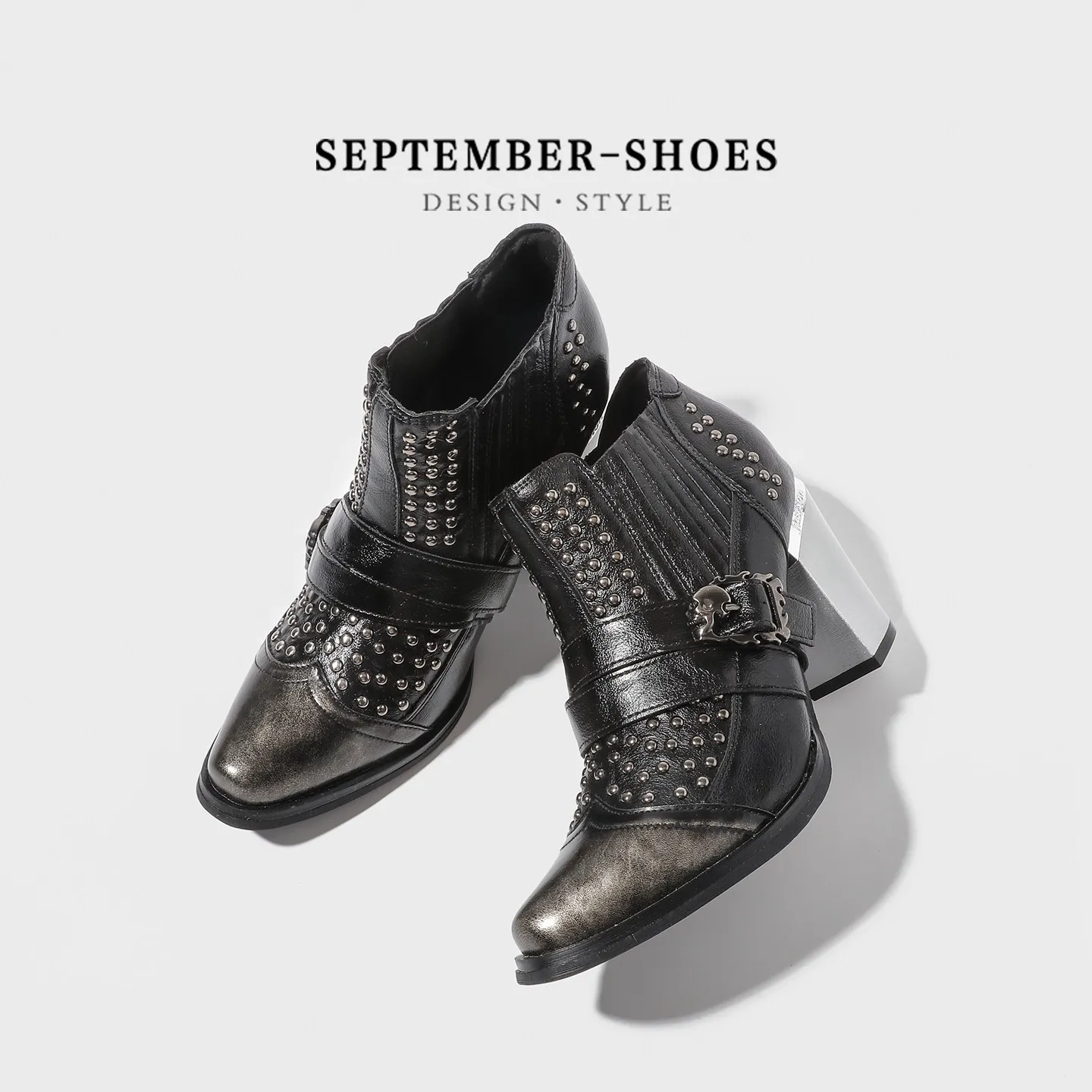 Sharp Pointed Retro Boots Women Thick Heels Cool Stylish High Heels Short Boots With Rivets Cyberpunk Boots Street Casual Boots