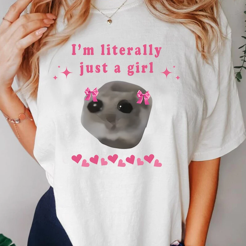 

Sad Hamster Tshirt I'm Just A Girl Funny Cute Cat Printed T-shirt Women Cotton Casual Tee-shirt High Quality O-neck Tshirts