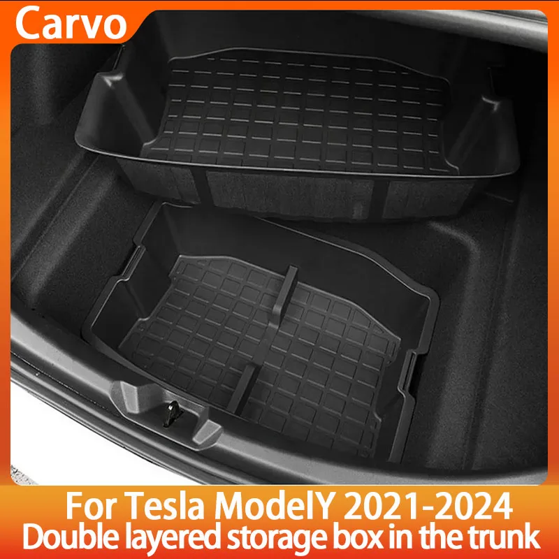 

Для Tesla Model Y 2021-2024 Frunk Organizer Box Задний багажник Двухъярусный ящик для хранения Передний грузовой пылезащитный лоток для хранения багажа