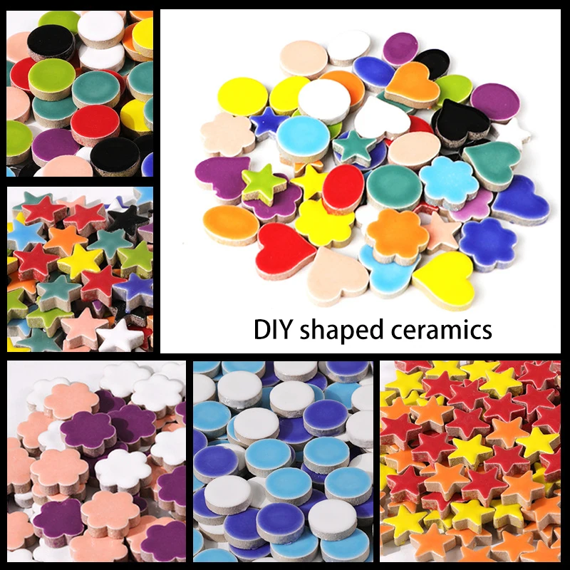 50g de mosaïque en porcelaine en forme de cœur et d'étoile pour loisirs créatifs, artisanat, art multimédia, tesserae céramique, pièces de mosaïque, scrapbooking
