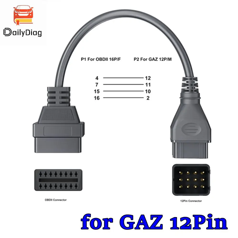 

Newest OBD2 Cable for Gaz 12 Pin OBDII Diagnostic Tool Scanner Code Reader Adapter Car Connector for Gaz 12Pin Adapter