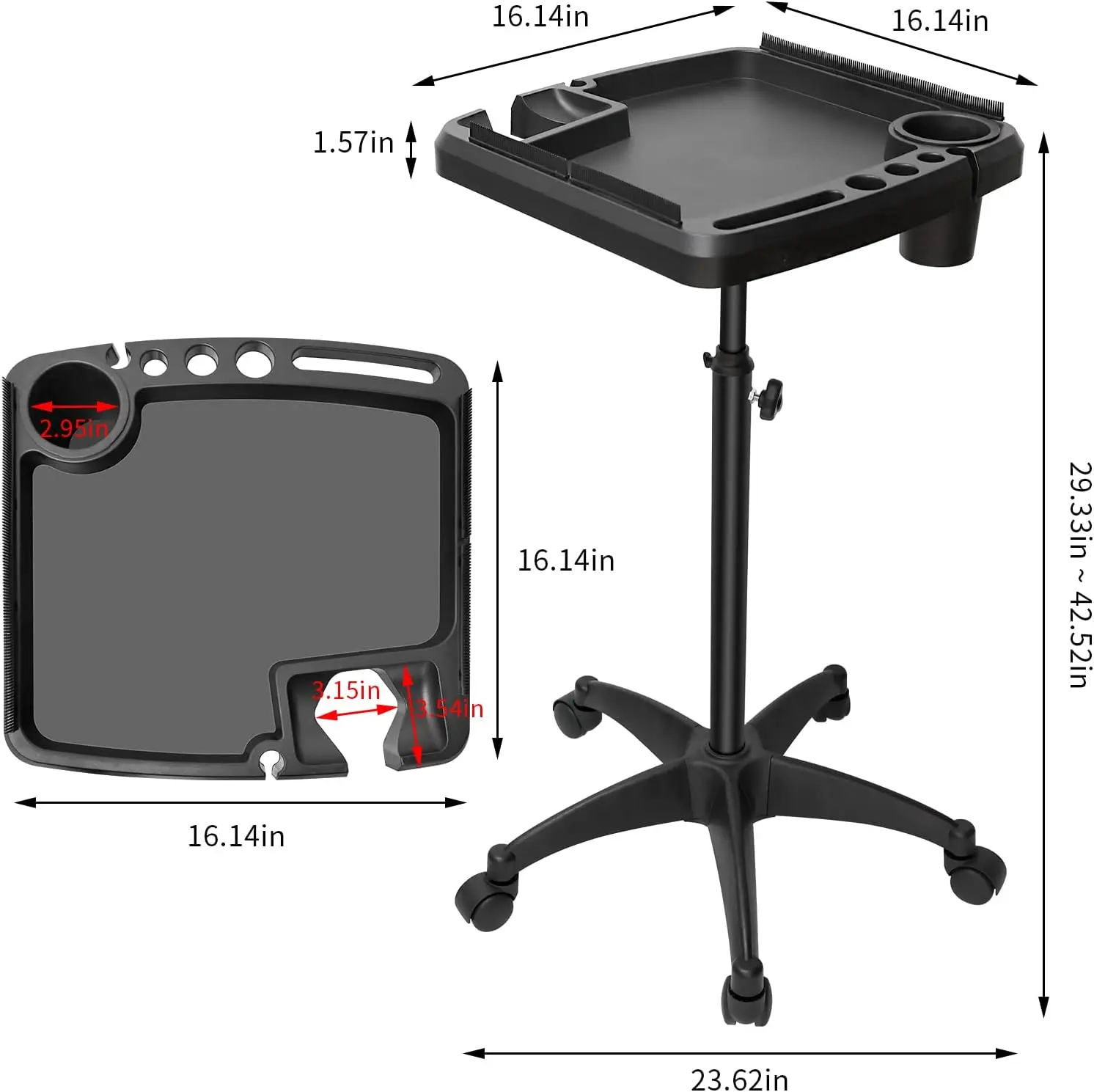 Professional Barber Rolling Trolley Cart Height Adjustable Beauty  for Hair Stylist Removable Hair Extension Tool Tray Tools