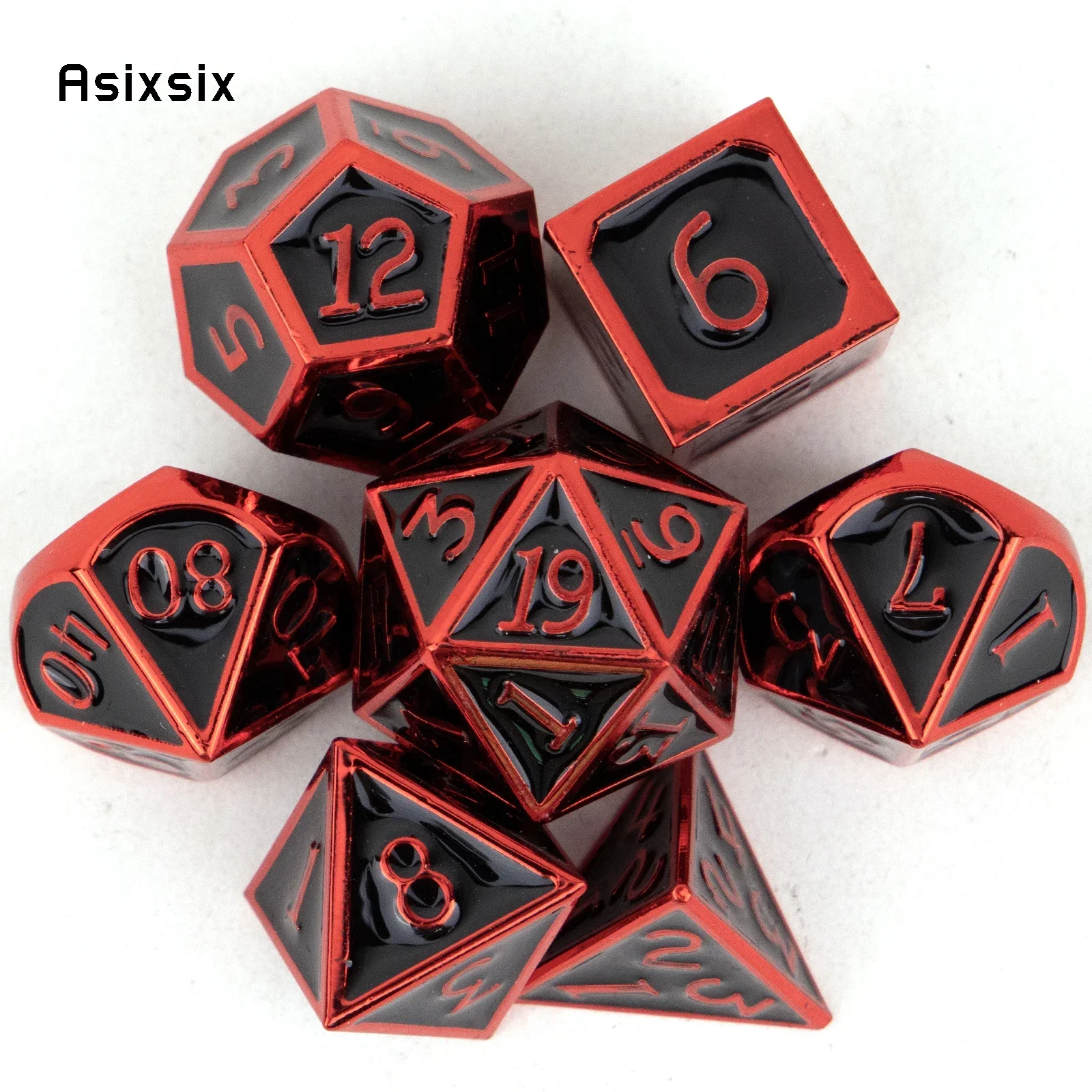

7 Pcs Black Red Standard Metal Dice Solid Metal Polyhedral Dice Set Suitable for Role-Playing RPG Board Game Gift