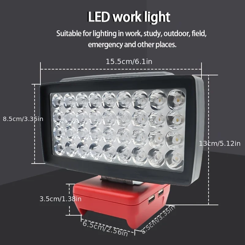 (Batteries not included)Flood Work Light 36LED 2500LM for Milwaukee LED 18V/20V FOR m18 Lithium Battery Light