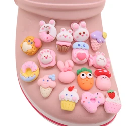 16Pcs Adorable Rabbit Cupcake Carrot Resin Clog Shoes Charms Food Donuts Slipper Buckle Decorations Fit Bracelet