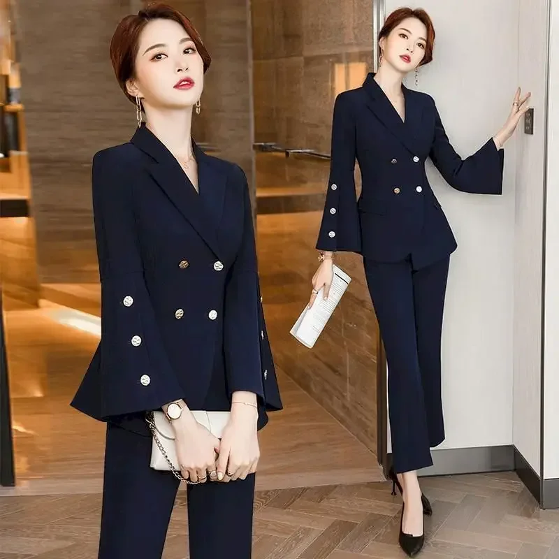 

Insozkdg Fashion Red Pant Suits Women 2 Piece Set Autumn Long Sleeves Blazer Office Lady Business Outfits Formal Trousers Suit