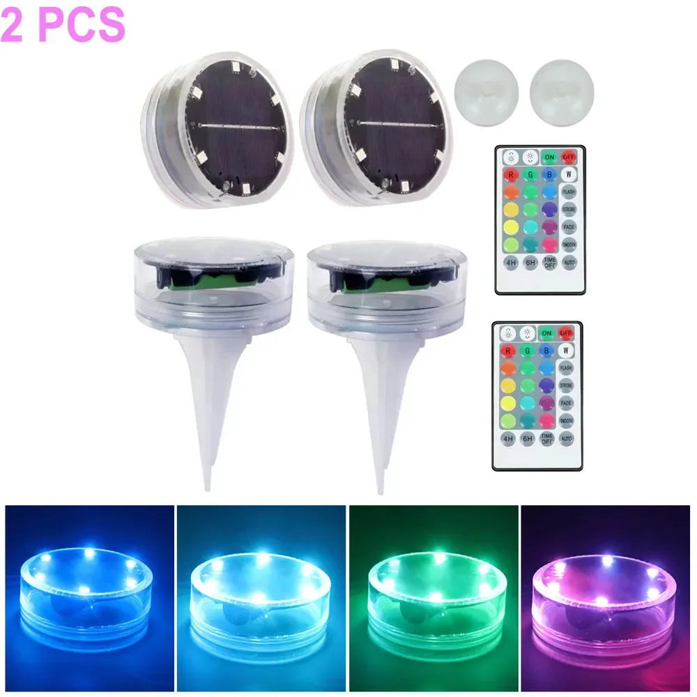 Solar LED Float Light Swimming Pool IP68 Submersible Fishing Tank Underwater Lamp With RGB Remote Control Garden Lawn Light
