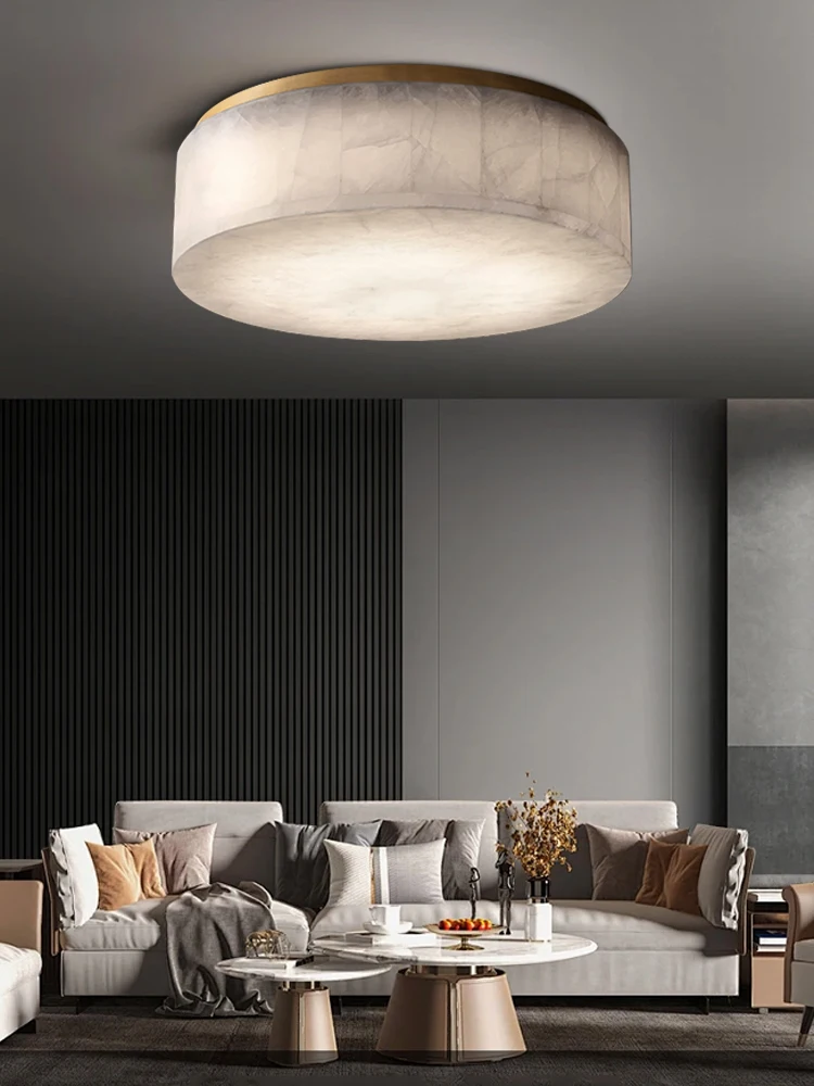 

Luxury Designer Marble Copper Ceiling Lamp Round Led Alabaster Ceiling Chandeliers Gold