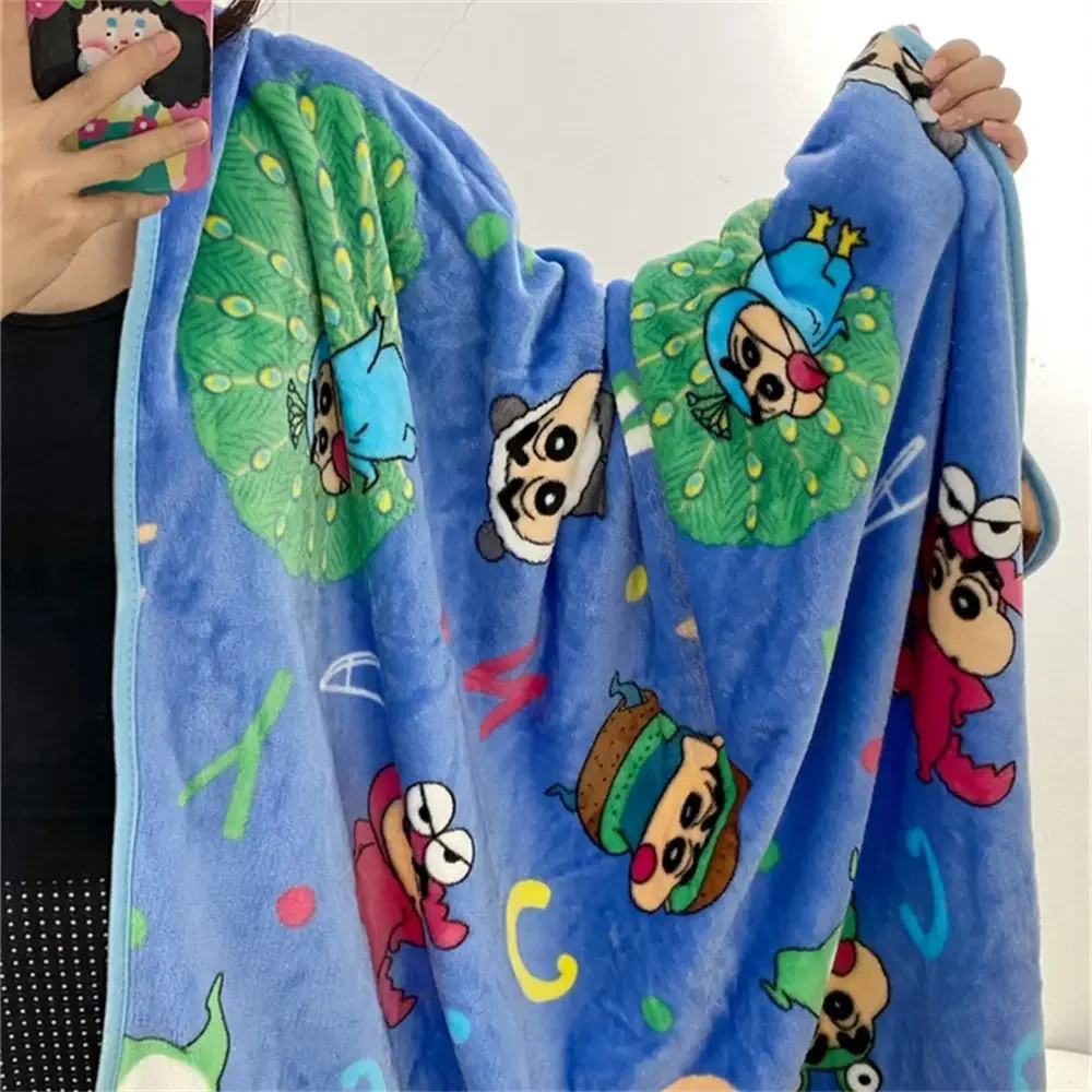 Anime Cartoon Crayon Shin Chan Kawaii Printed Blanket Style Plushie Summer Air Conditioning Cute  Blue Blanket Shawl Plush Gift