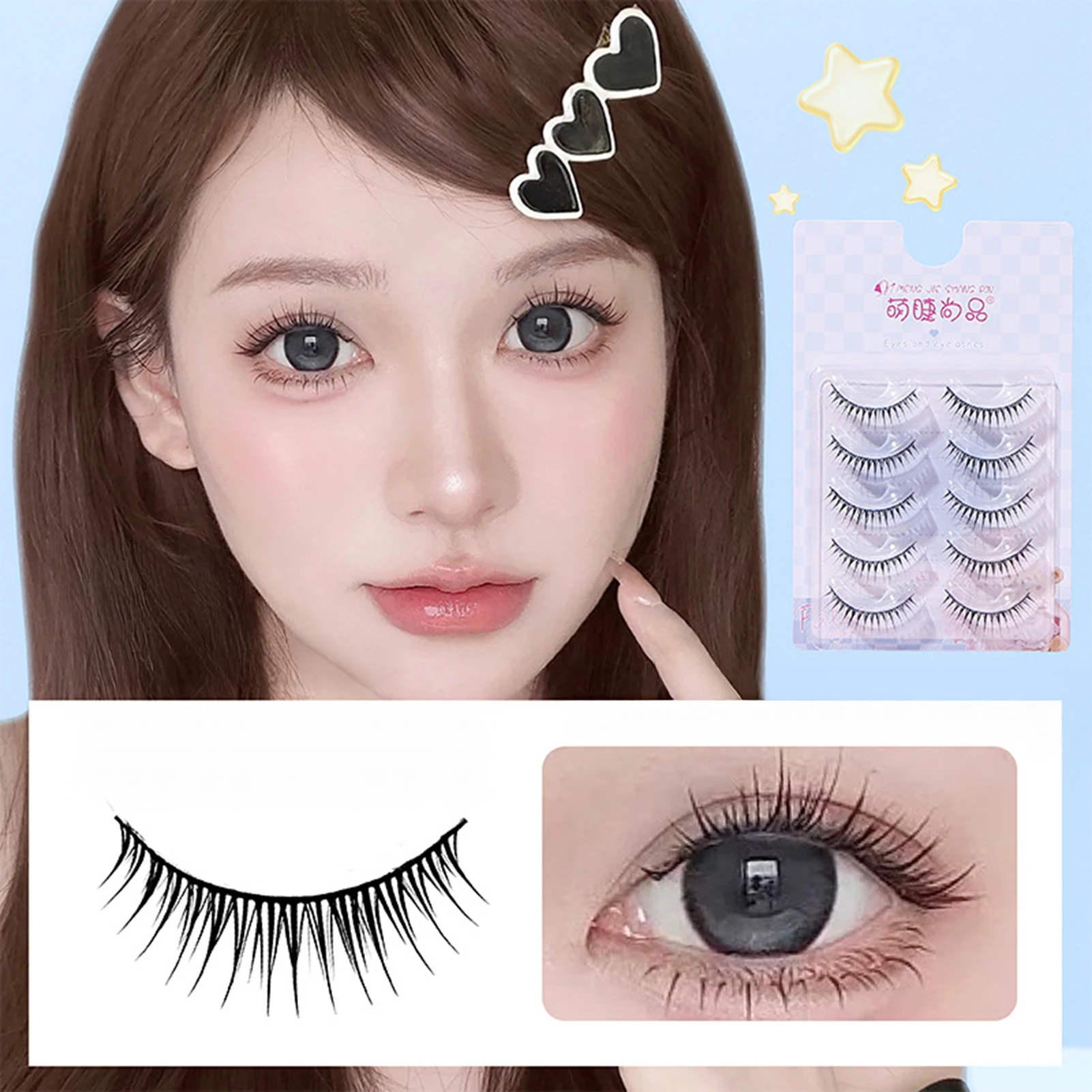 ขนตาปลอมสไตล์มังงะเกาหลี 5 คู่ ความยาว 8-10 มม. งอนสวยเป็นธรรมชาติ หนา งอนเด้ง สำหรับแต่งหน้าคอสเพลย์