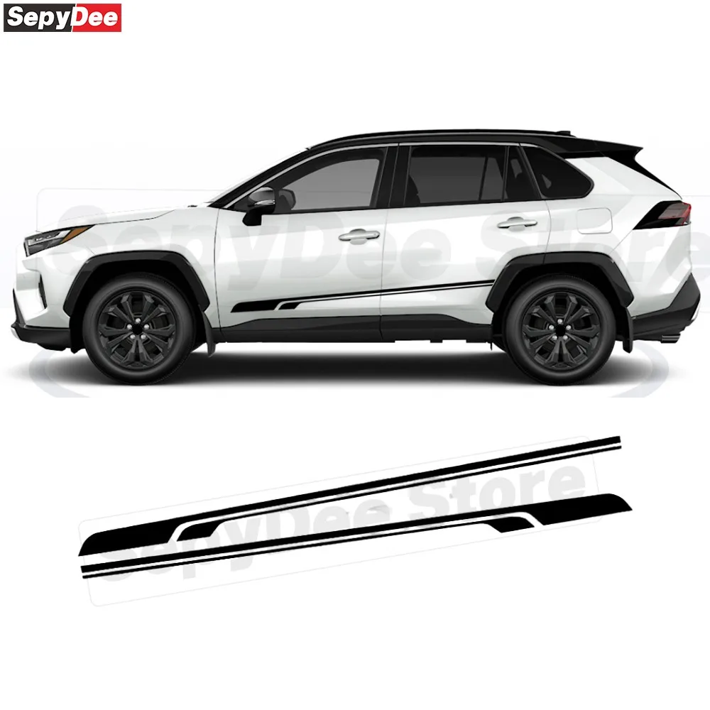 

2Pcs Racing Stripes Car Door Side Skirt Sticker for Toyota RAV4 Body Decor Decal Car Accessories