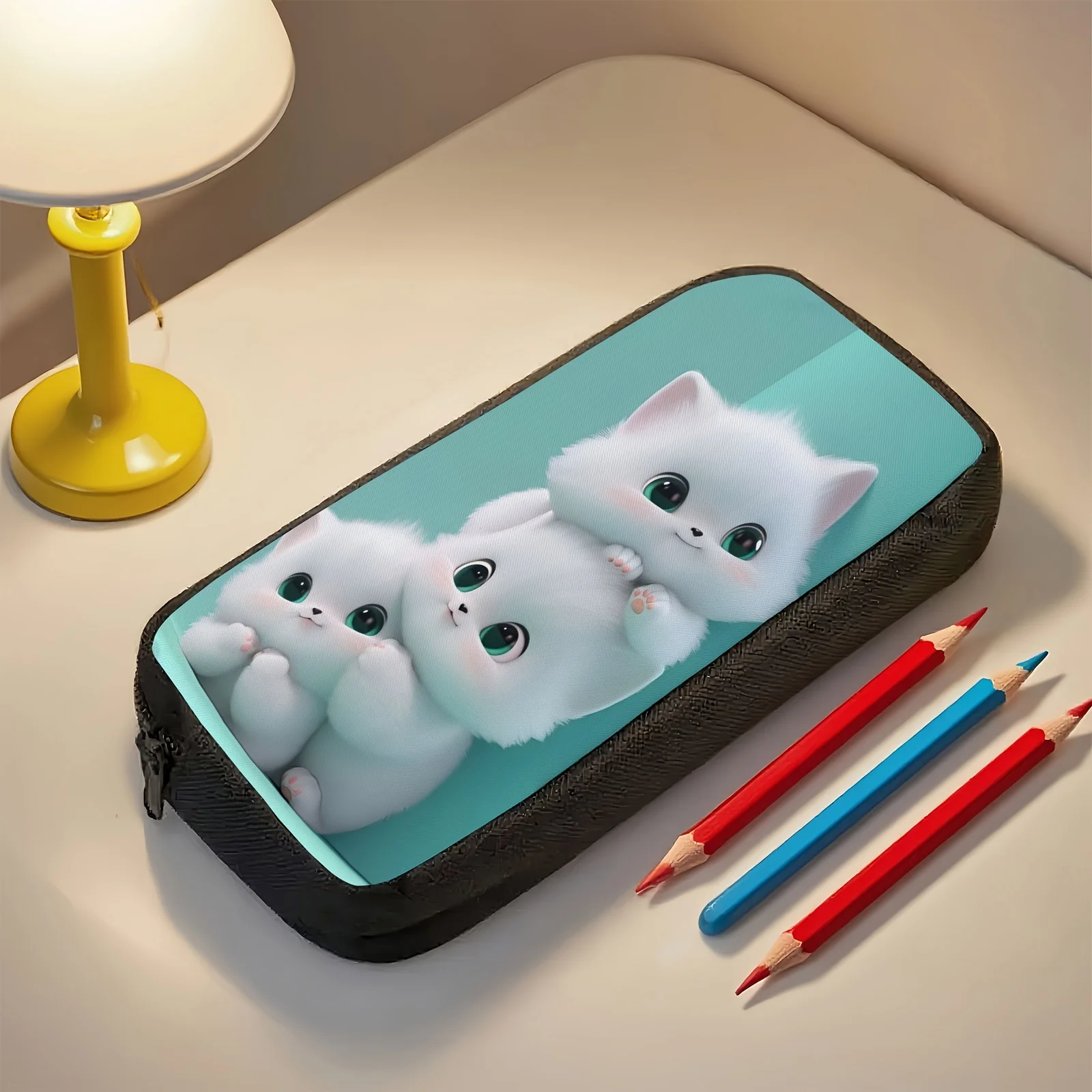 

JIT, one large-capacity pencil case, three cute cat patterns, multi-functional portable cosmetic bag, zipper storage bag, pen