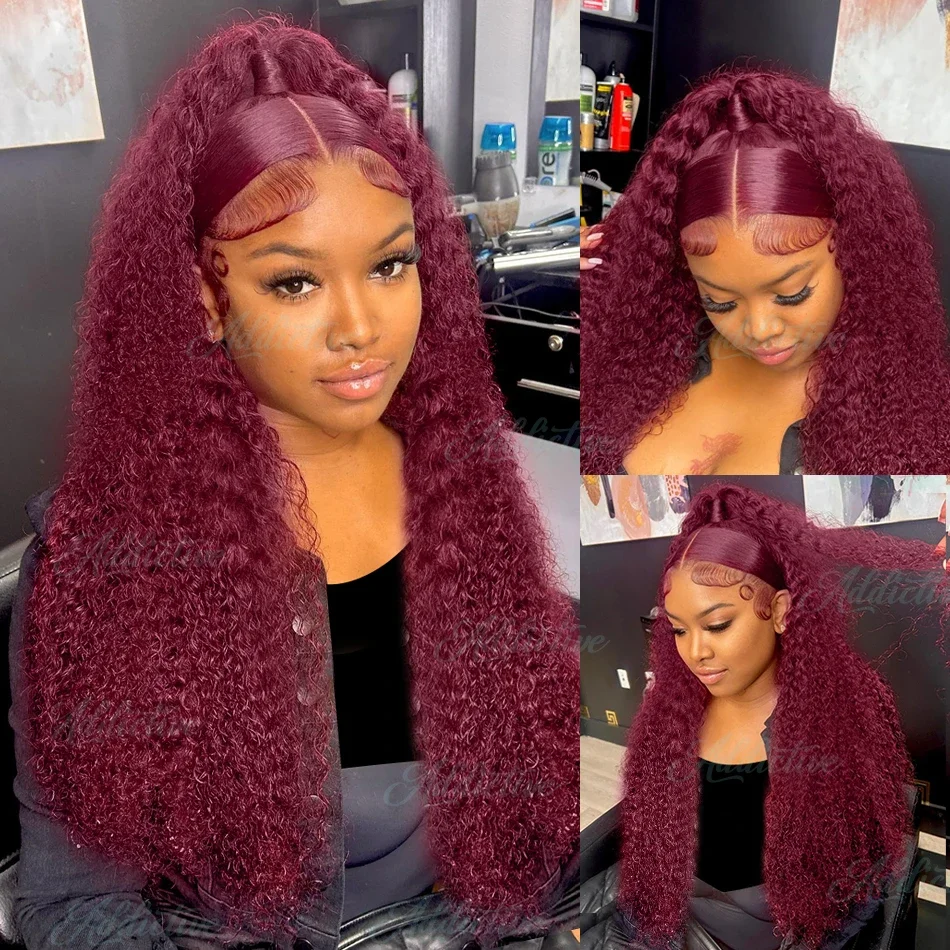 99J Burgundy 13X6 Hd Lace Frontal Human Hair Wig Curly wigs Colored 13X6 Hd Lace Frontal Wig 13X4 Deep Wave Water Wig Red Wig