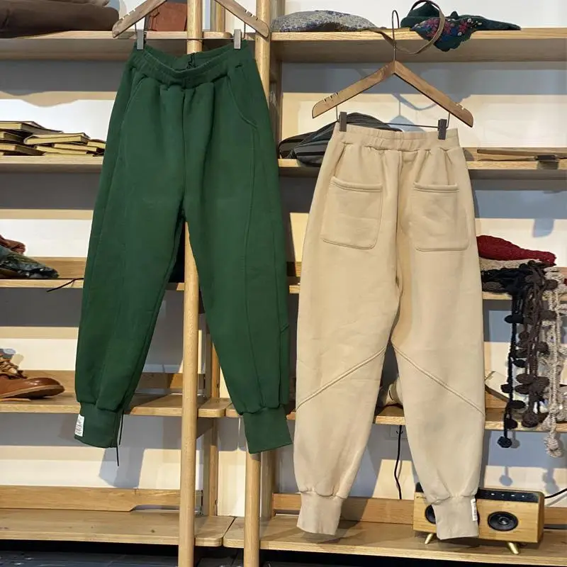 Autumn/Winter 150kg American Retro Cuffed Casual Trousers Men's Korean Slimming Patchwork Fleece-lined Harem Trousers Sweatpants