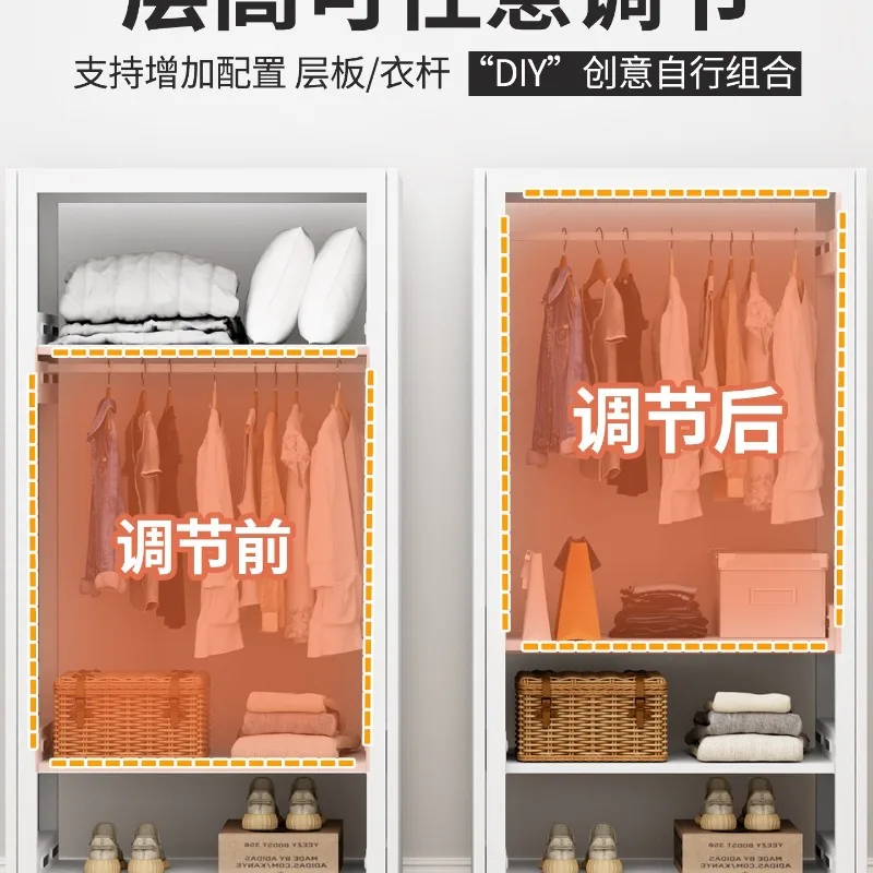 Thickened household fully enclosed, steel sliding door wardrobe, easy to assemble