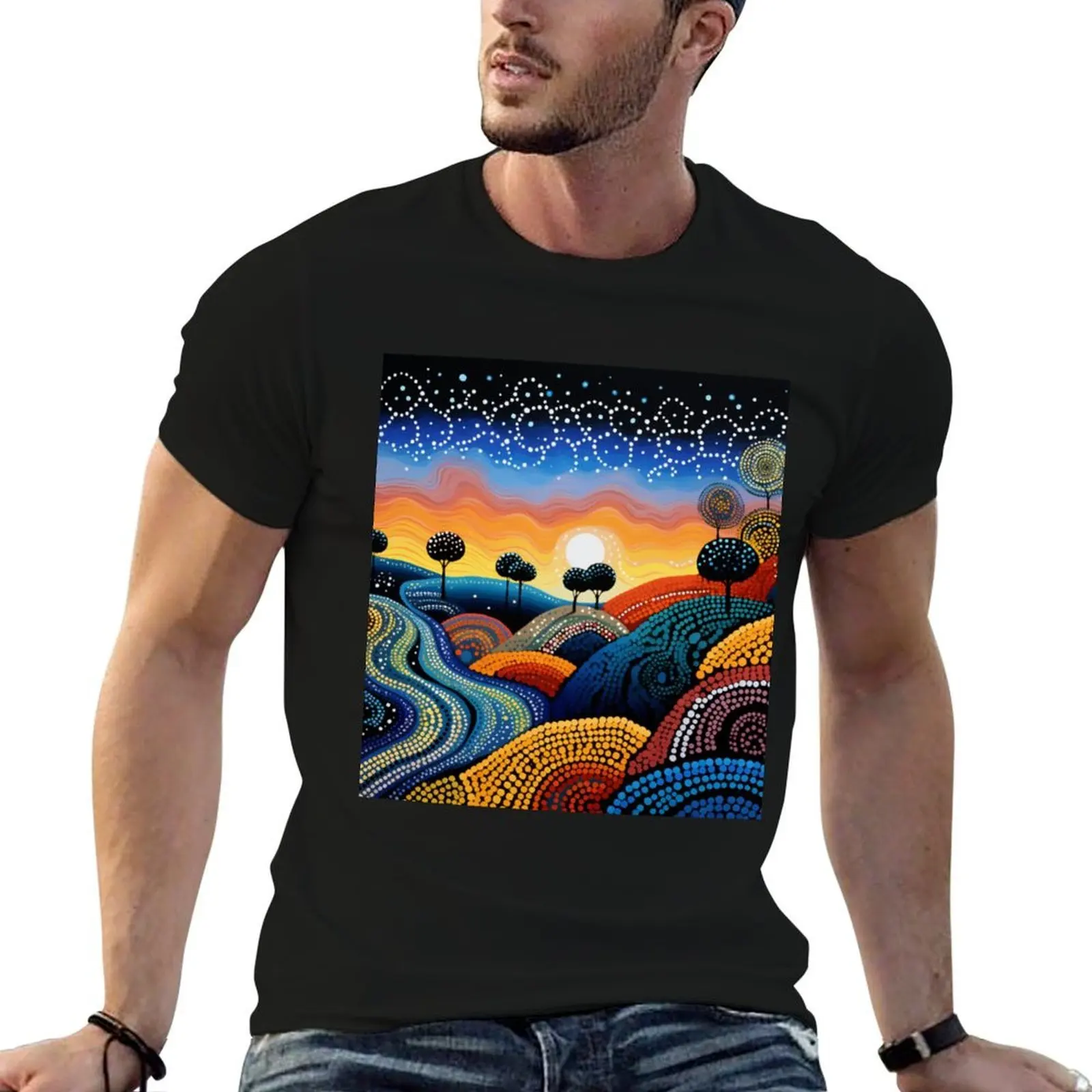 Aboriginal Authentic Art - Perfect Australian Countryside T-Shirt Aesthetic clothing shirts graphic t shirts for men cotton