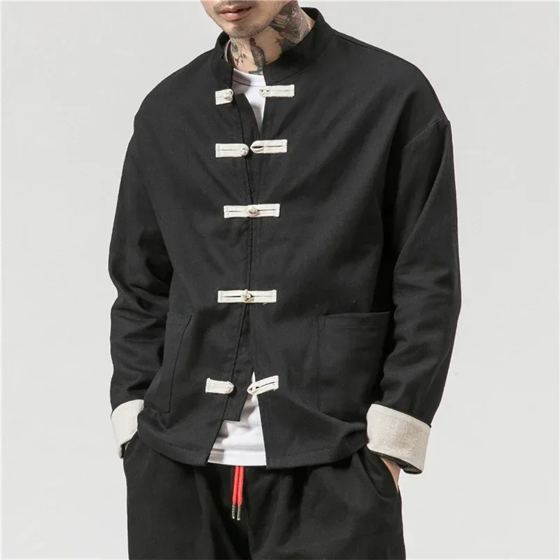 Men Chinese Style Hanfu Tops Pants Traditional Ethnic Kung Fu Jackets Trousers Cotton Linen T-shirt Oriental Fashion Clothing