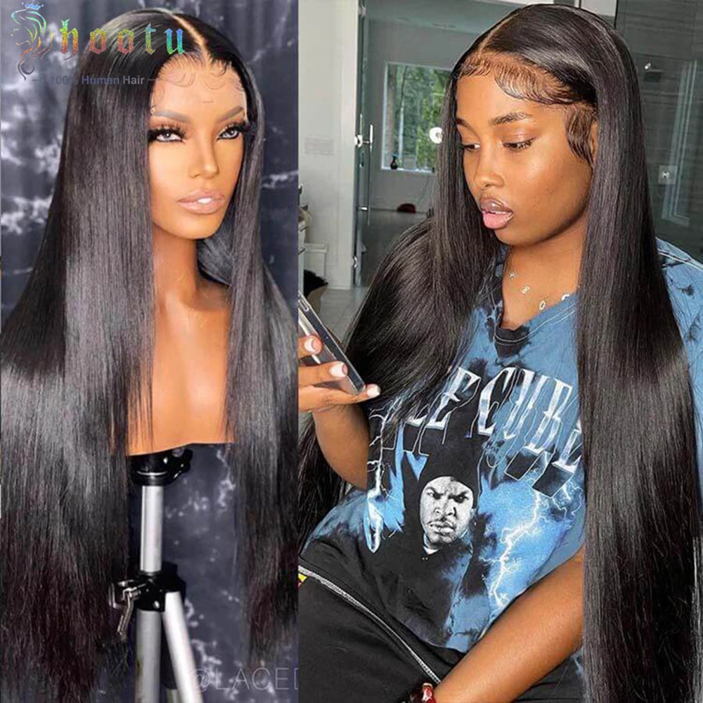 

13x4 Straight Transparent Lace Front Human Hair Wigs 180% Density Pre Plucked 18-26 Inch Wigs Human Hair Brazilian Virgin Hair