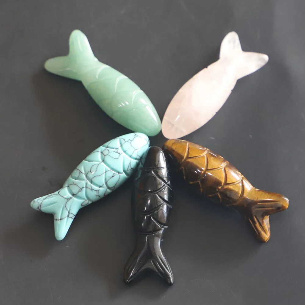 

6 шт., оптовая продажа, модные резные натуральные тигровый глаз, камень, розовый кварц, подвески в форме рыбы, подвески, подходят для изготовления ювелирных изделий