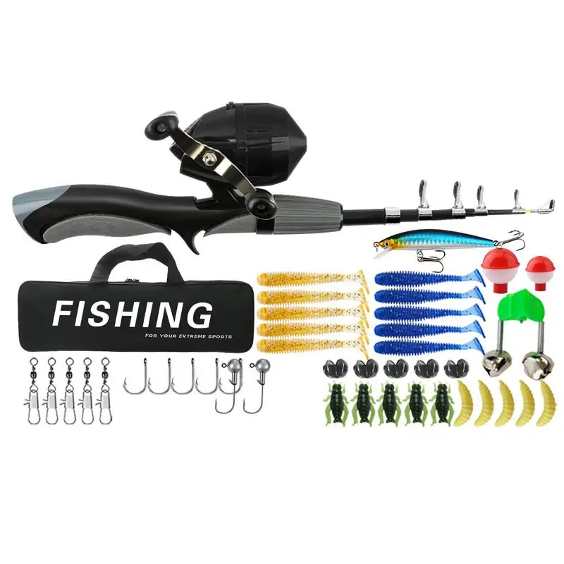 

Kids Fishing Gear Fishing Tackle Kit 1.6m/5.25 Feet Telescopic Fishing Rod Kids Fishing Gear Full Kits With Bait Box Storage Bag