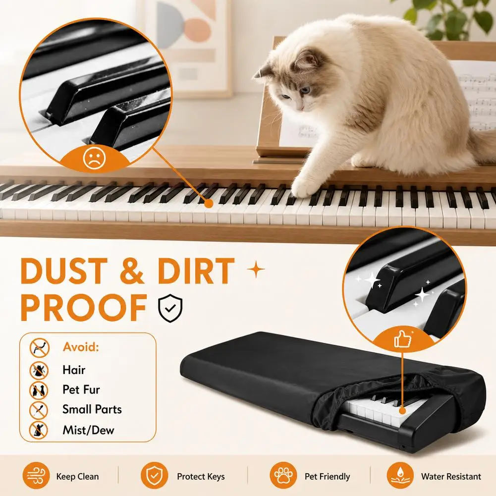 Keys Piano Keyboard Dust Cover Waterproof Elastic Fabric with Drawstring 61/88 Buckle for Home Studio Protection Dust Cover