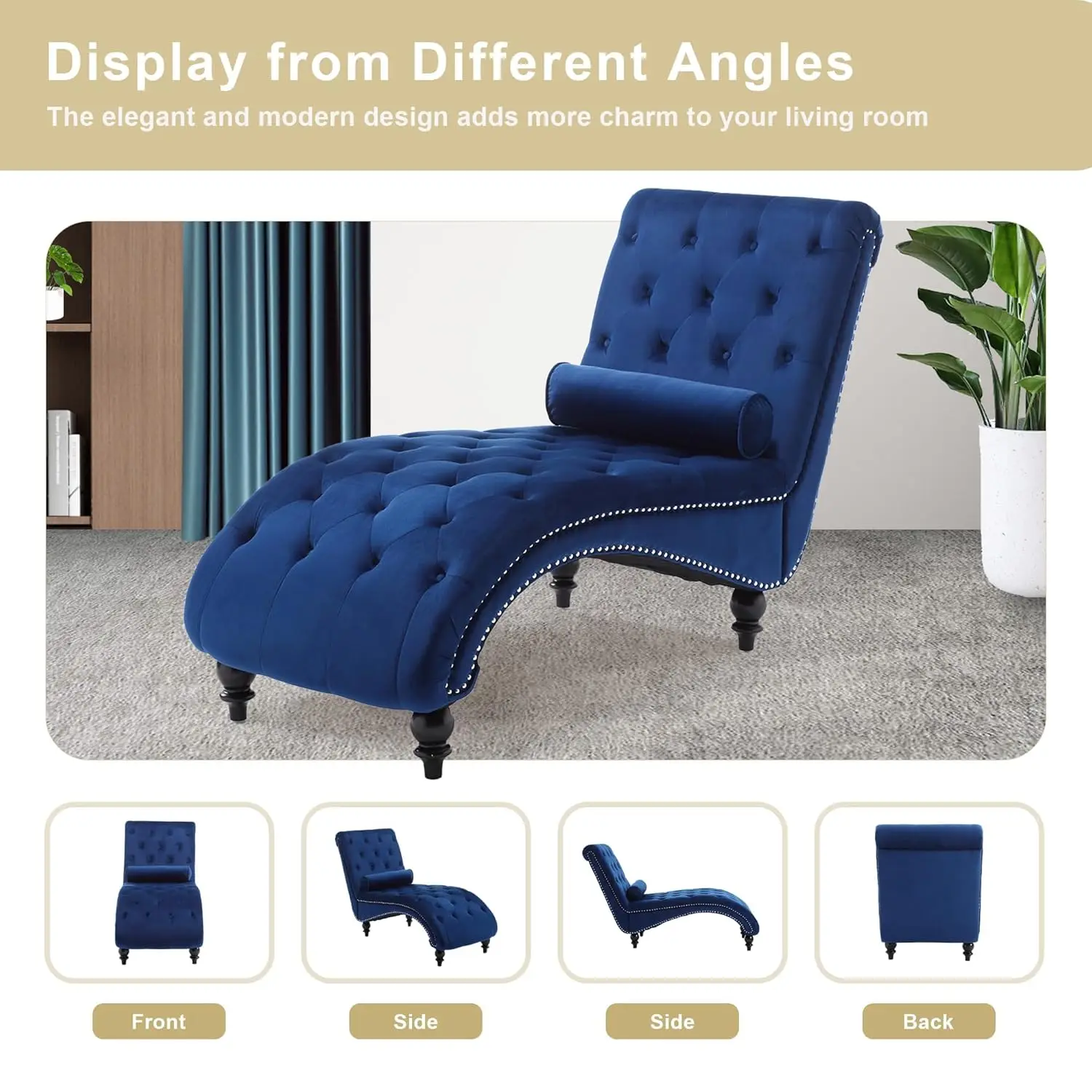 Velvet Button-Tufted Chaise Lounge Chair 6