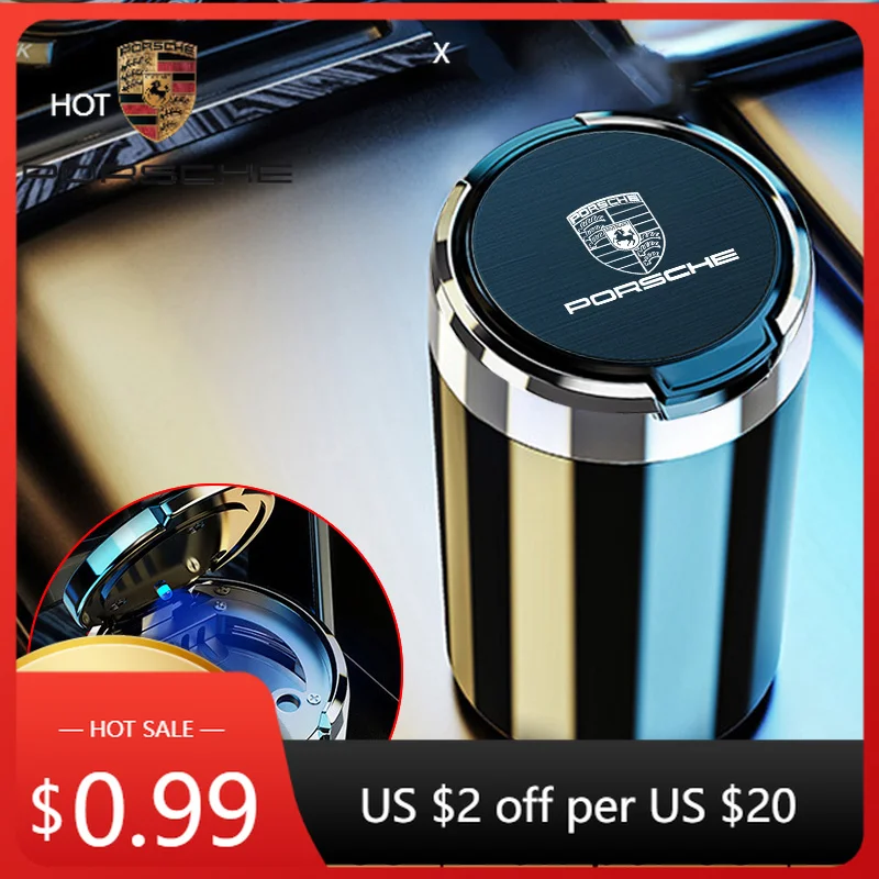 

Car Sticker For Porsche Portable Car Interior Ashtray With Lid Ashtrays Cup Holder For Porsche 911 Cayenne Macan Carrera-GT 928