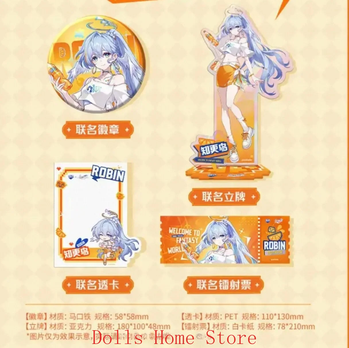 Anime Oficial Honkai: Star Rail X Fanta Robin Sunday - Set de insignias de metal, broche, cartel de pie y tarjetas transparentes - Regalo de Navidad