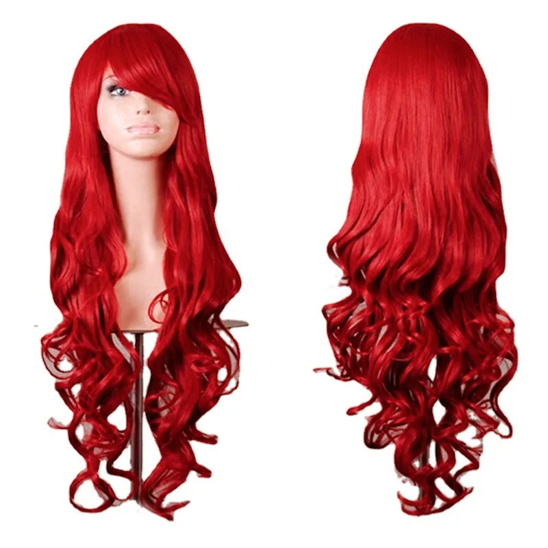 

Cos Wig European and American Style Long Curly Hair Full Wig Big Waves Side Bangs Wig for Women Pink Synthetic High-Temperature